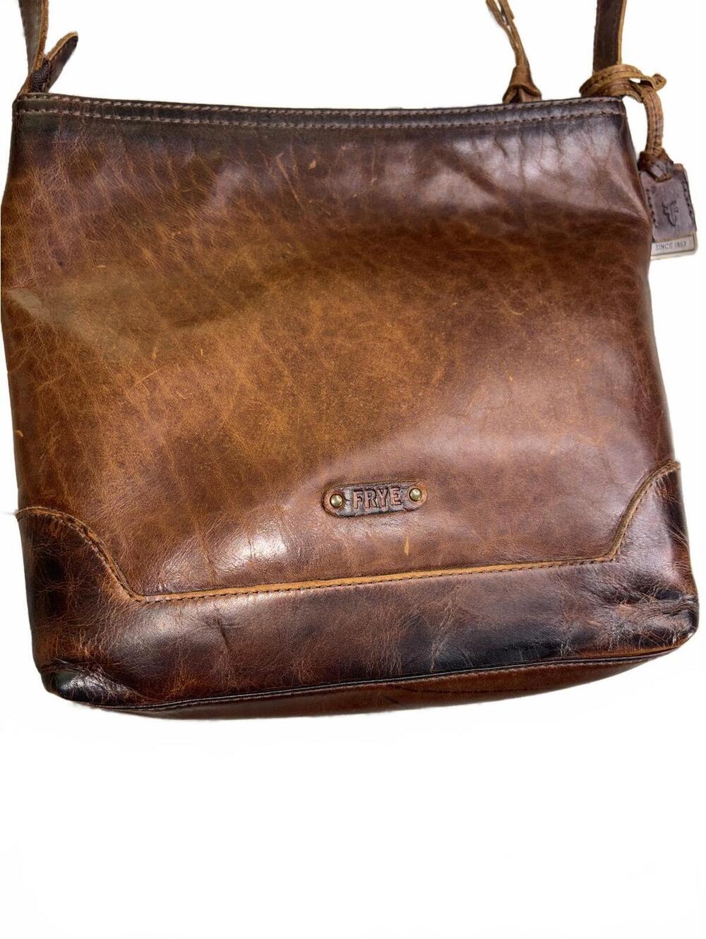 Frye Dark Brown Leather Zip Shoulder Crossbody Bag Purse with Hangtag